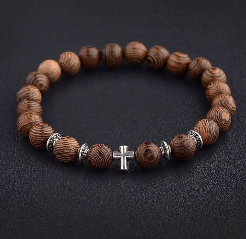Wooden Cross Bracelet