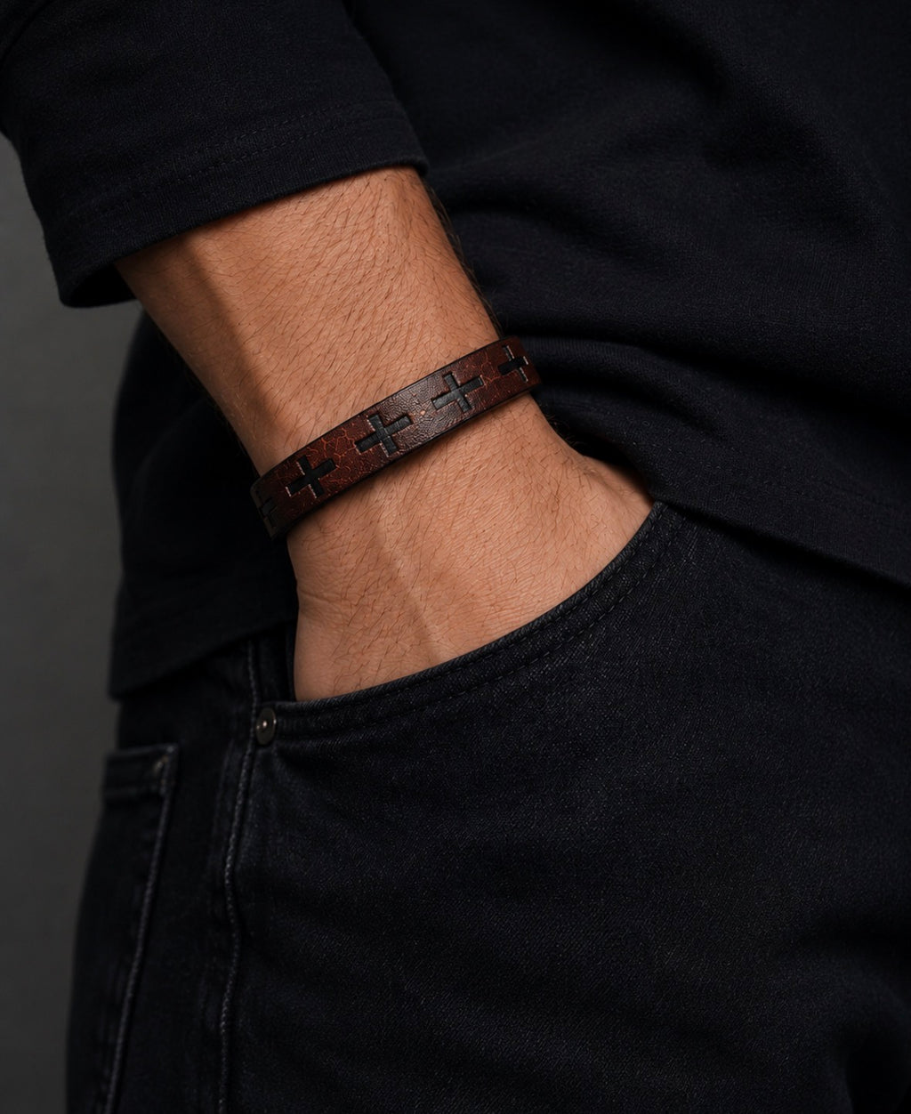 Faith Cross Leather Bracelet