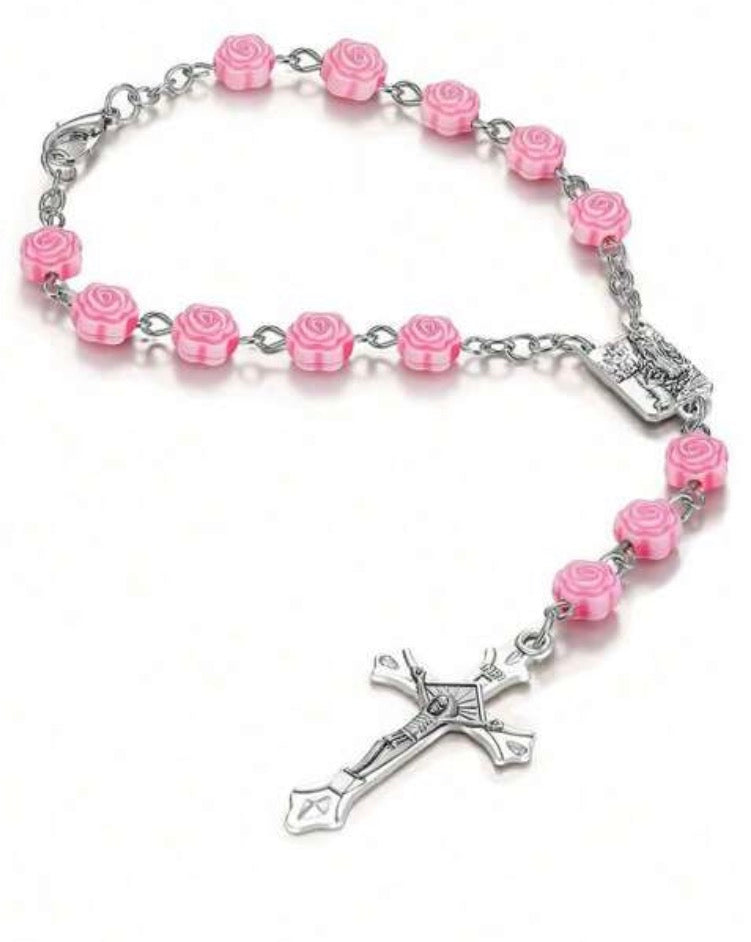 Pink Rose Car Rosary