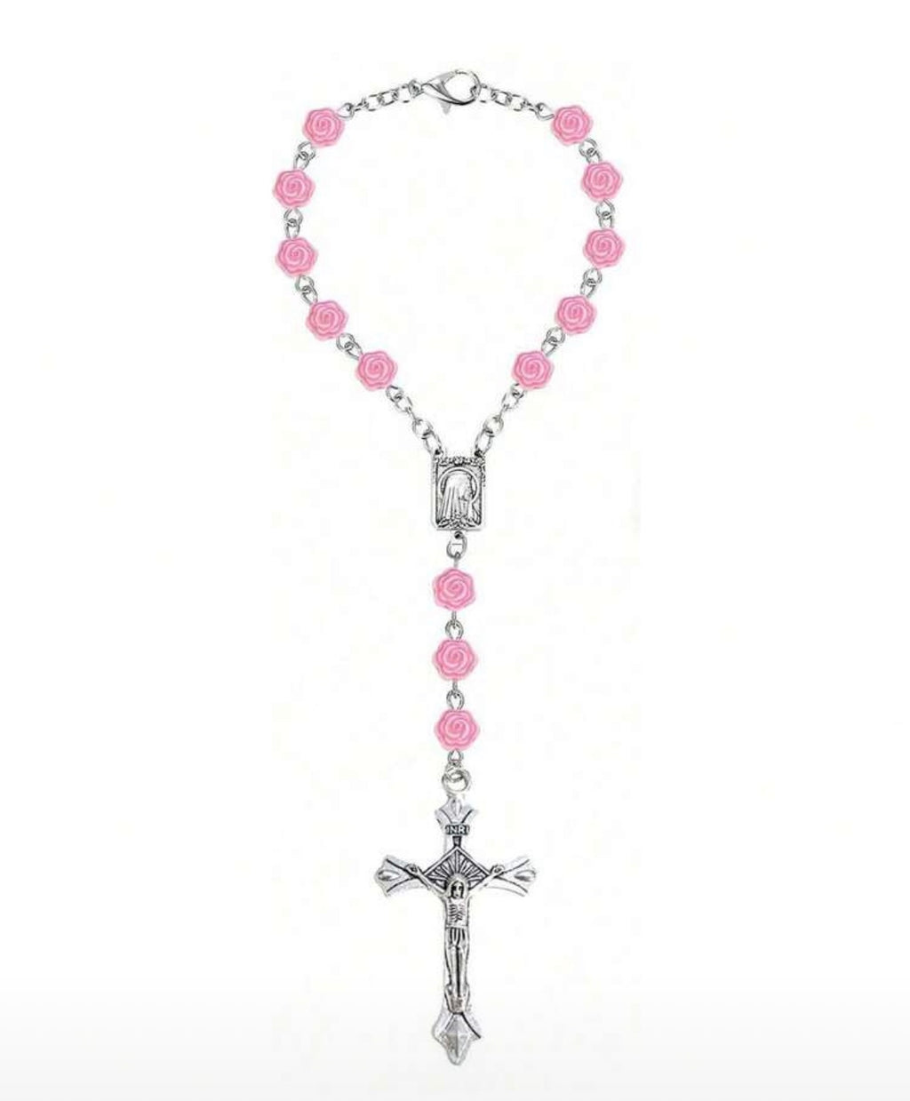 Pink Rose Car Rosary