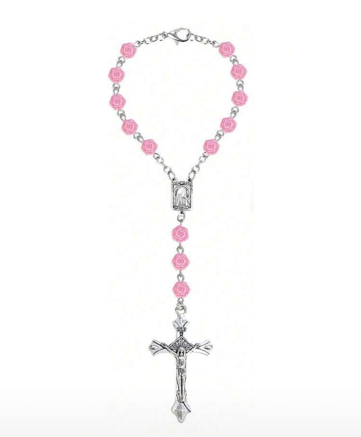 Pink Rose Car Rosary